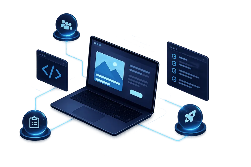 Portátil con interfaz digital y elementos conectados
